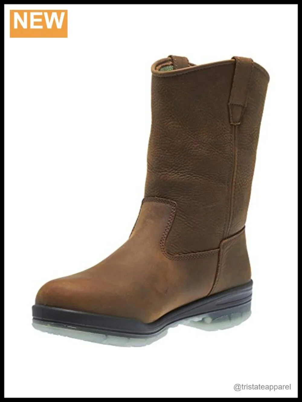 Leather Pull-On Mid-Calf Work Boots Slip-Resistant Flat Heel Fall